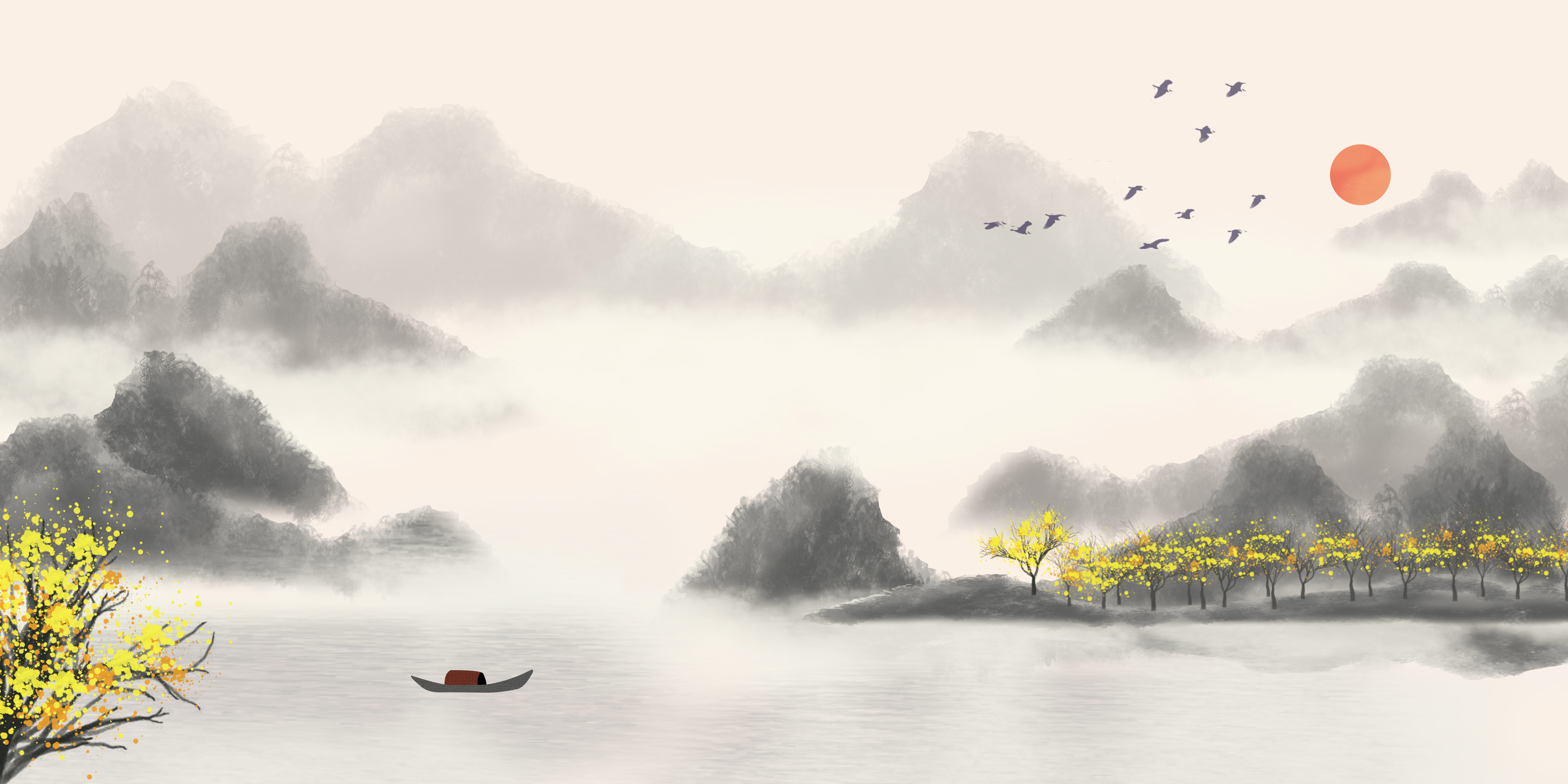 绿意盎然的中国山水景色